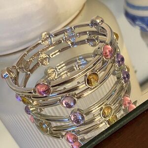 Lia Sophia Elegant Silver Multi-Color stretch Gemstone Bracelet